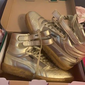 High top metallic gold sneakers